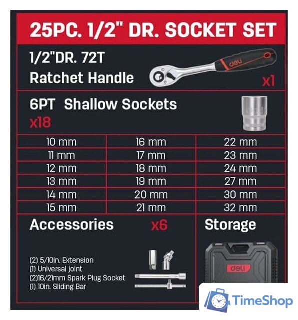 Универсальный набор инструментов Deli EDQ43025 (25 предметов) - Изображение №3 — Интернет-магазин Time-Shop