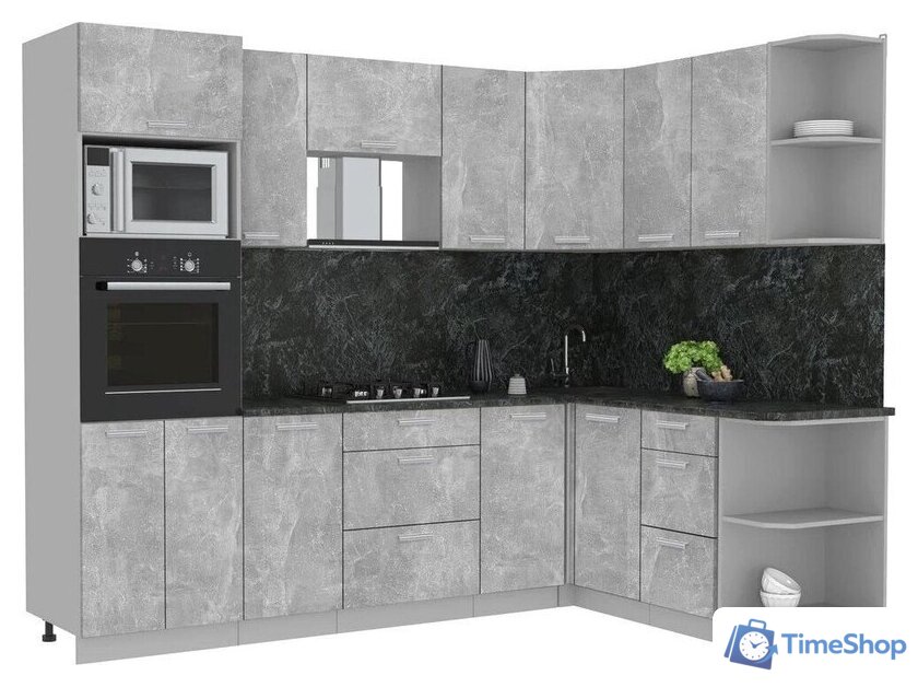 Готовая кухня Интерлиния Мила Лайт 1.68x2.6 правая (бетон/бетон/кастилло темный) - Изображение №1 — Интернет-магазин Time-Shop