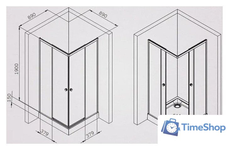Душевой уголок AM.PM X-joy 90x90 W94G-403-9090-MT1K (серебристый/прозрачное стекло) - Изображение №7 — Интернет-магазин Time-Shop