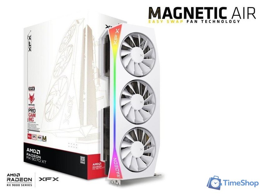 Видеокарта XFX Mercury AMD Radeon RX 9070 XT OC White Magnetic Air Edition RGB RX-97TMARGW9 - Изображение №5 — Интернет-магазин Time-Shop