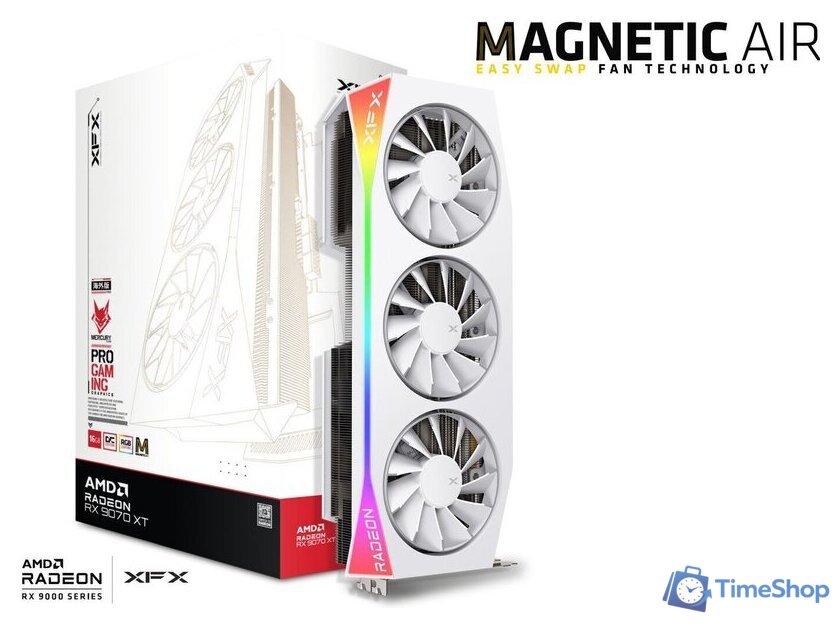 Видеокарта XFX Mercury AMD Radeon RX 9070 XT OC White Magnetic Air Edition RGB RX-97TMARGW9 - Изображение №6 — Интернет-магазин Time-Shop