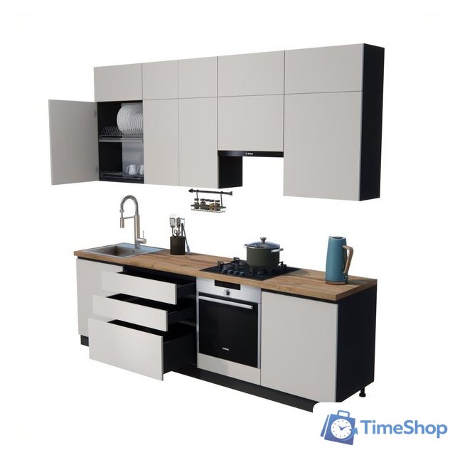 Готовая кухня ВерсоМебель Эко Премиум 2.6 (кашемир/ст. дуб вотан) - Изображение №2 — Интернет-магазин Time-Shop