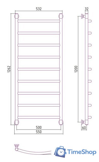 Полотенцесушитель Сунержа Галант+ 1200х500 31-0200-1250 - Изображение №3 — Интернет-магазин Time-Shop