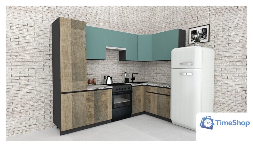 Готовая кухня ВерсоМебель Эко-8 1.4x2.7 правая (сумеречный голубой/дуб гранж песочный/ст.альберика) - Изображение №2 — Интернет-магазин Time-Shop