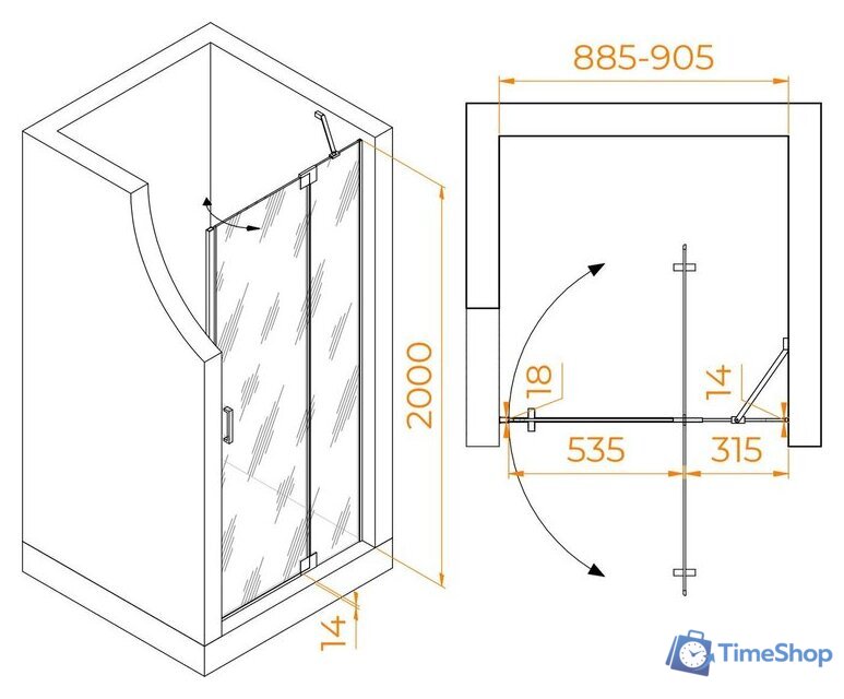 Душевая дверь RGW HO-014 350601409-11 (хром/прозрачное стекло) - Изображение №4 — Интернет-магазин Time-Shop