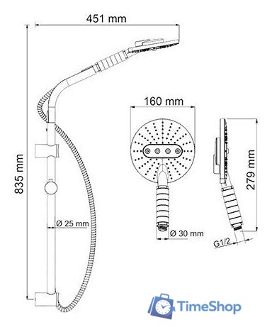 Душевой гарнитур  Wasserkraft A044 - Изображение №5 — Интернет-магазин Time-Shop
