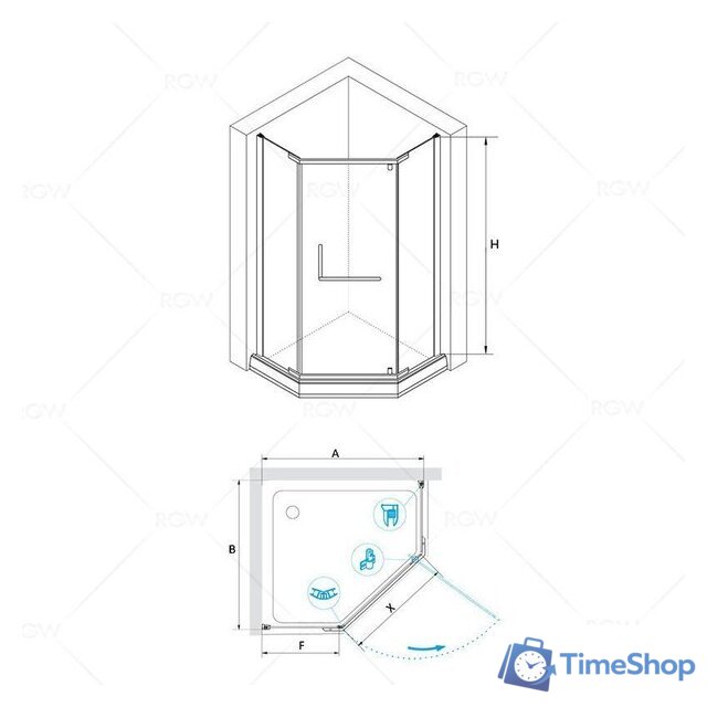 Душевой уголок RGW PA-081 35088100-11 100x100 (хром/прозрачное стекло) - Изображение №2 — Интернет-магазин Time-Shop