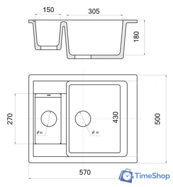 Кухонная мойка Wisent 580-26WQ (с сифоном GER011) - Изображение №7 — Интернет-магазин Time-Shop