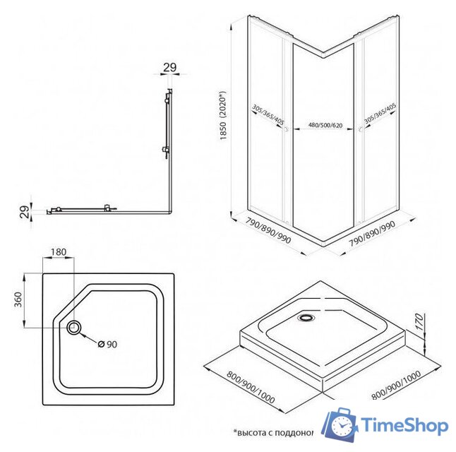 Душевой уголок Maroni Stile Chromo-GLS 90x90 Щ0000063967 - Изображение №5 — Интернет-магазин Time-Shop