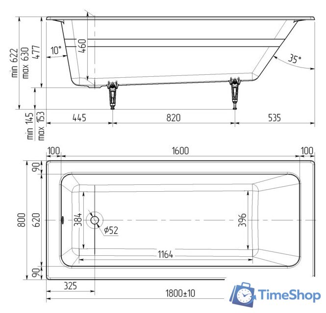 Ванна Универсал Оптима-У 180x80 (1 сорт, без ножек) - Изображение №7 — Интернет-магазин Time-Shop