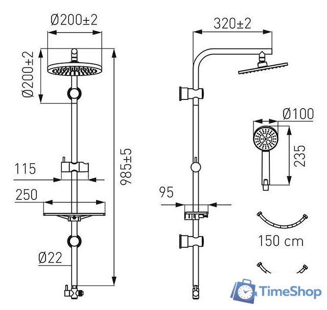Душевая система  Ferro Amiga VerdeLine NP25VL - Изображение №2 — Интернет-магазин Time-Shop