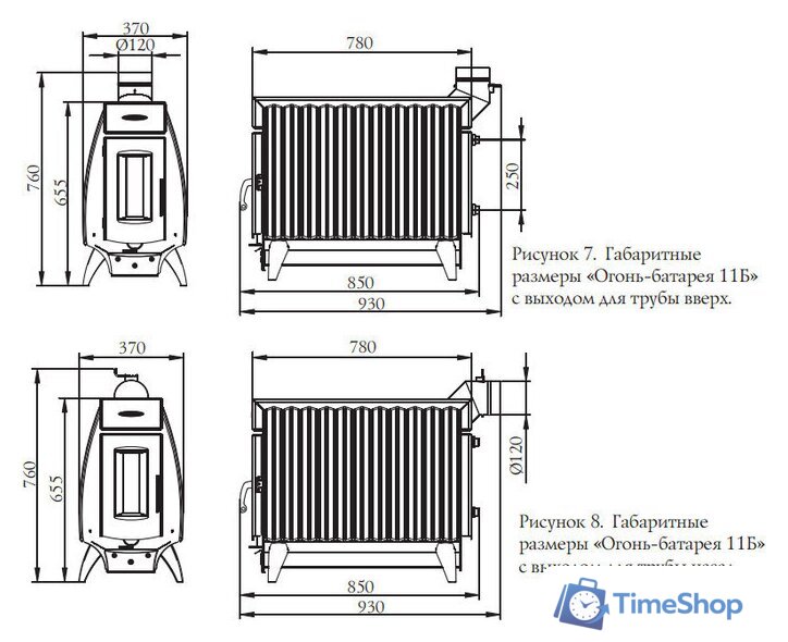 Свободностоящая печь-камин Термофор Огонь-батарея 11 (антрацит) - Изображение №2 — Интернет-магазин Time-Shop