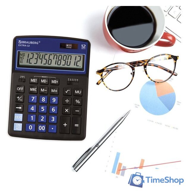 Бухгалтерский калькулятор BRAUBERG Extra 12-BKBU 250472 (черный/синий) - Изображение №9 — Интернет-магазин Time-Shop