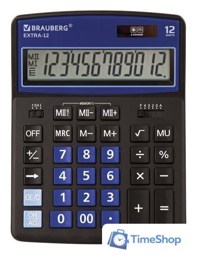 Бухгалтерский калькулятор BRAUBERG Extra 12-BKBU 250472 (черный/синий) - Изображение №1 — Интернет-магазин Time-Shop