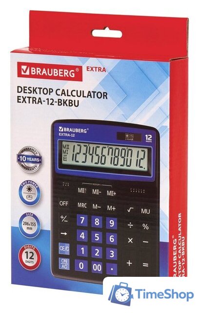 Бухгалтерский калькулятор BRAUBERG Extra 12-BKBU 250472 (черный/синий) - Изображение №11 — Интернет-магазин Time-Shop