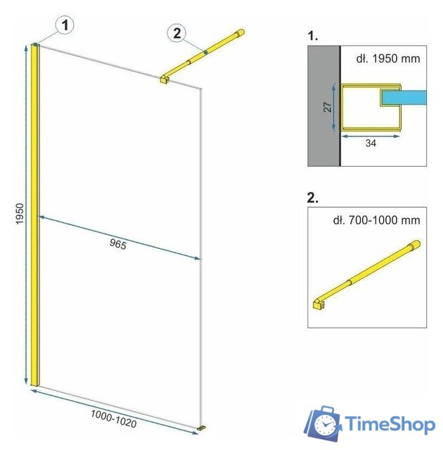 Душевая стенка Rea Aero 100 (золотой/прозрачное стекло) - Изображение №5 — Интернет-магазин Time-Shop