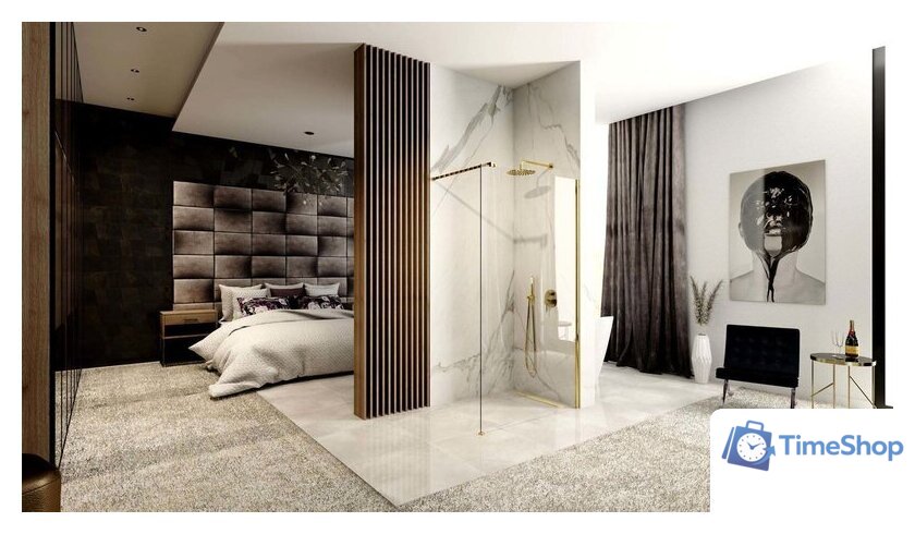 Душевая стенка Rea Aero 100 (золотой/прозрачное стекло) - Изображение №2 — Интернет-магазин Time-Shop