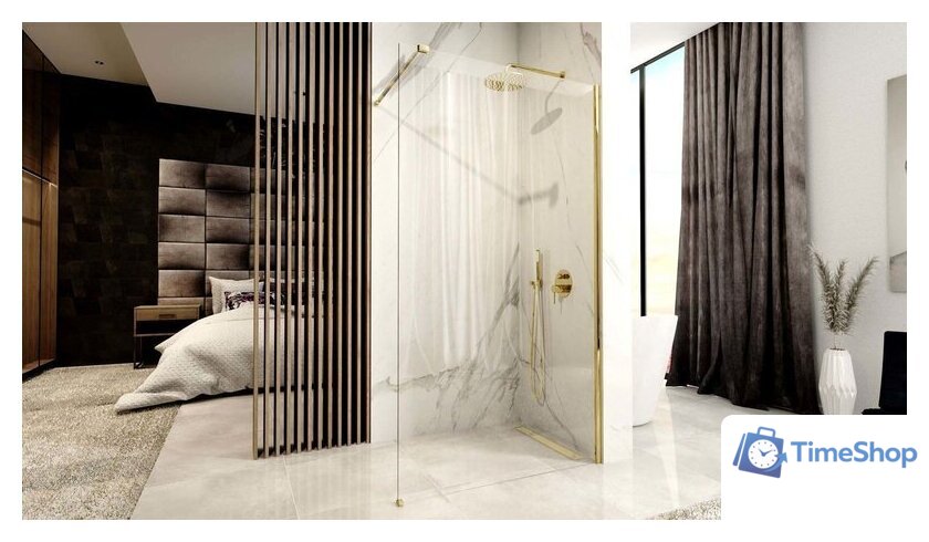 Душевая стенка Rea Aero 100 (золотой/прозрачное стекло) - Изображение №4 — Интернет-магазин Time-Shop