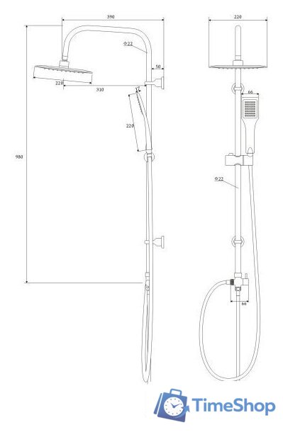 Душевая система  Deante Vero NBV 051K - Изображение №2 — Интернет-магазин Time-Shop