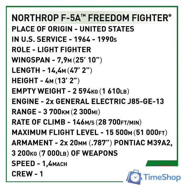 Конструктор Cobi Historical Collection Vietnam War Northrop F-5A Freedom Fighter - Изображение №8 — Интернет-магазин Time-Shop
