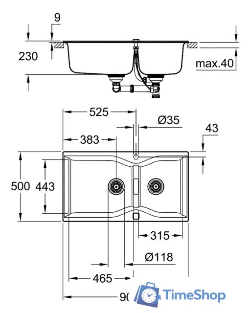 Кухонная мойка Grohe K700 100-C 90/50 2.0 31658AT0 (серый гранит) - Изображение №2 — Интернет-магазин Time-Shop