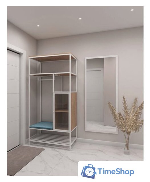 Стеллаж Hype Mebel Босс 100x200 (черный/дуб галифакс натуральный/велюр серый) - Изображение №3 — Интернет-магазин Time-Shop