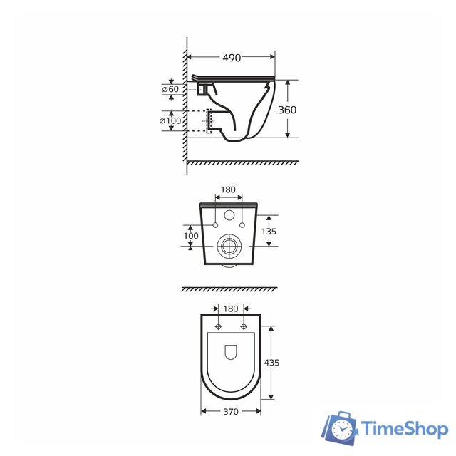 Унитаз подвесной White Wave Meridian Tornado Flush (белый глянец) - Изображение №8 — Интернет-магазин Time-Shop