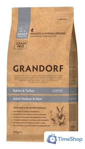 Сухой корм для собак Grandorf Medium & Maxi Breeds Rabbit & Turkey (с кроликом/индейкой) 10 кг - Изображение №1 — Интернет-магазин Time-Shop