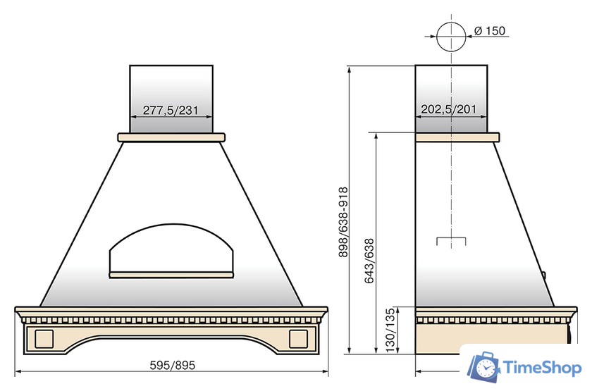 Кухонная вытяжка Elikor Бельведер Флореале 60П-650-П3Д (бежевый/дуб неокрашенный) (943805) - Изображение №2 — Интернет-магазин Time-Shop