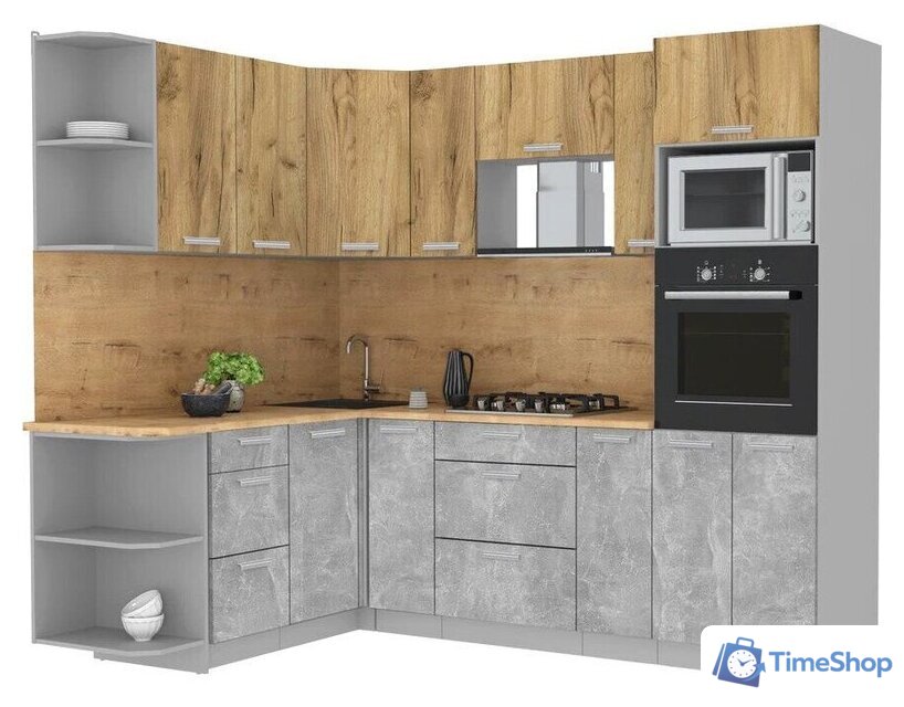 Готовая кухня Интерлиния Мила Лайт 1.68x2.4 левая (дуб золотой/бетон/дуб бунратти) - Изображение №1 — Интернет-магазин Time-Shop