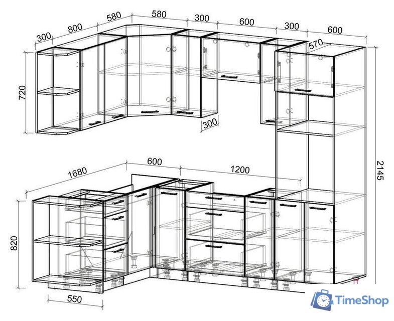 Готовая кухня Интерлиния Мила Лайт 1.68x2.4 левая (дуб золотой/бетон/дуб бунратти) - Изображение №2 — Интернет-магазин Time-Shop