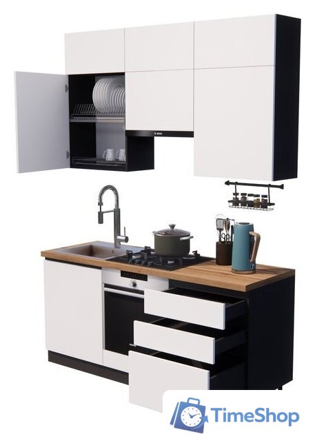 Готовая кухня ВерсоМебель Эко Премиум 1.8 (белый фасадный/ст. дуб вотан) - Изображение №2 — Интернет-магазин Time-Shop