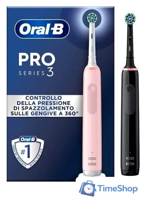 Комплект зубных щеток Oral-B Pro 3 3900N (черный/розовый) - Изображение №1 — Интернет-магазин Time-Shop