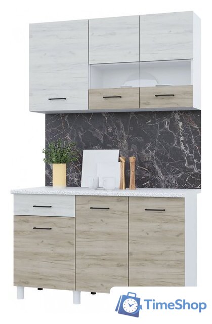 Готовая кухня Горизонт Trend 1300 (крафт белый/крафт серый) - Изображение №1 — Интернет-магазин Time-Shop