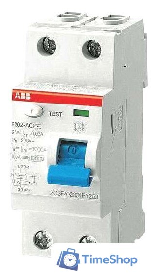 Устройство защитного отключения ABB F202 2P 16A 10mA 6kА 2М 2CSF202001R0160 - Изображение №1 — Интернет-магазин Time-Shop