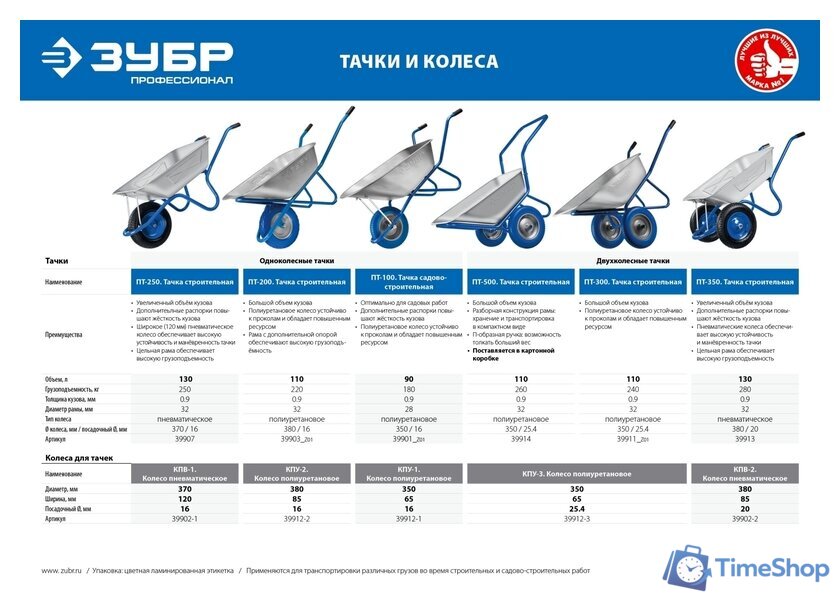 Одноколесная тачка Зубр Профессионал 39903 - Изображение №5 — Интернет-магазин Time-Shop