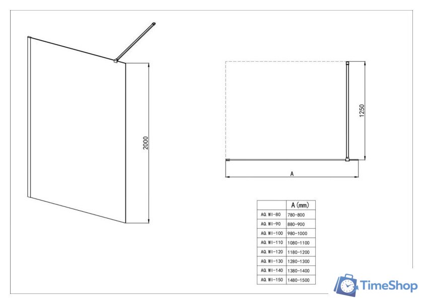 Душевая стенка Aquatek Walk in с держателем 120x200 AQ.WI.120.2CH (хром/прозрачное рифленое стекло) - Изображение №4 — Интернет-магазин Time-Shop