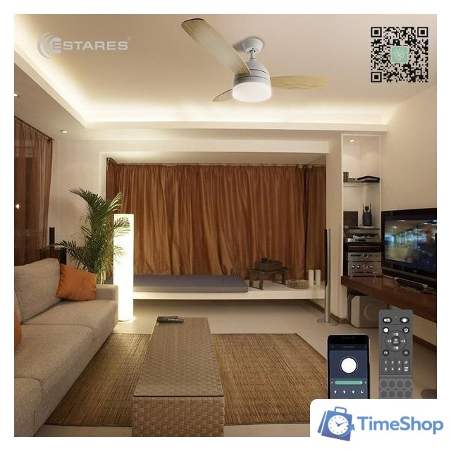Припотолочная люстра Estares Fan Wood 48W+18W R-APP-1060x390-WHITE/WOOD/WHITE-220-IP20 - Изображение №3 — Интернет-магазин Time-Shop