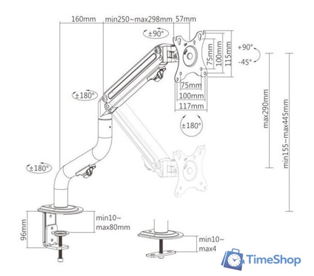 Кронштейн для монитора Gembird MA-DA1-02 - Изображение №2 — Интернет-магазин Time-Shop