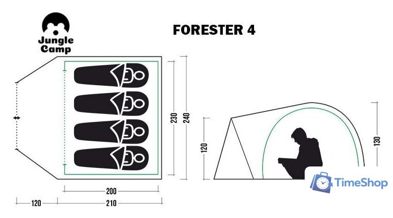Треккинговая палатка Jungle Camp Forester 4 (камуфляж) - Изображение №5 — Интернет-магазин Time-Shop
