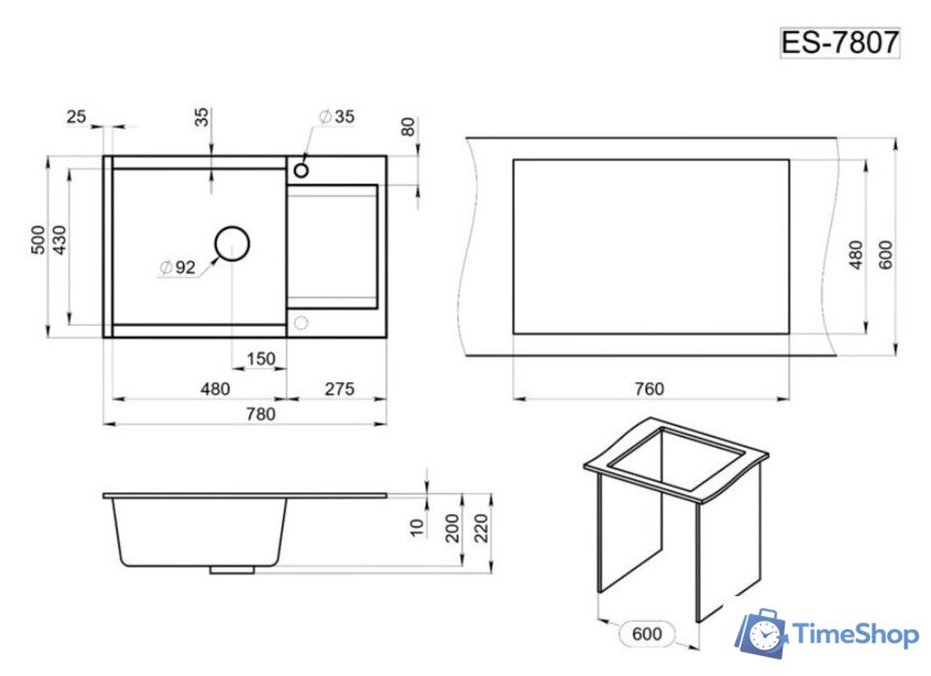 Кухонная мойка Granula ES-7807 (арктик) - Изображение №4 — Интернет-магазин Time-Shop