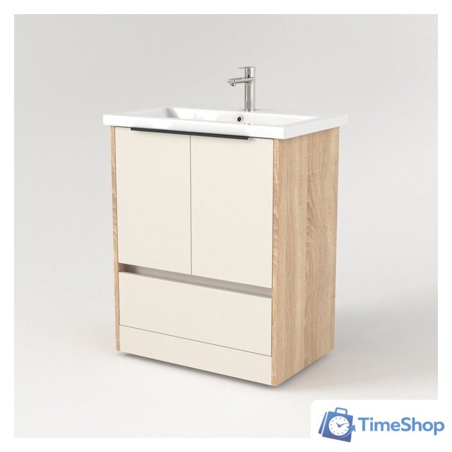  Дабер Тумба под умывальник 017 Cersanit Como 70 Т17.7С.0.18Ч (бежевый/дуб бардолино/ручка черная) - Изображение №2 — Интернет-магазин Time-Shop