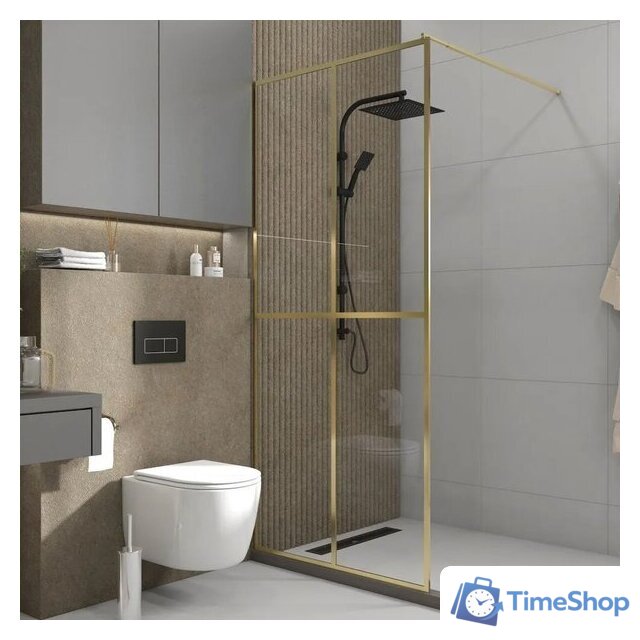 Душевая стенка Teymi Helmi 90x200 T00304 (прозрачное стекло/золото глянцевый) - Изображение №5 — Интернет-магазин Time-Shop