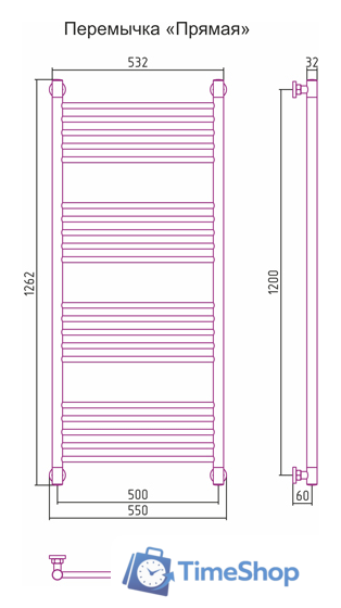 Полотенцесушитель Сунержа Богема+ 1200x500 00-0220-1250 - Изображение №3 — Интернет-магазин Time-Shop