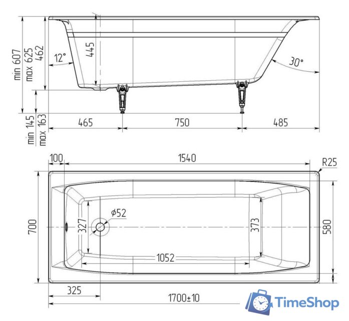 Ванна Универсал Эталон-У 170х70 (1 сорт, без ножек) - Изображение №3 — Интернет-магазин Time-Shop