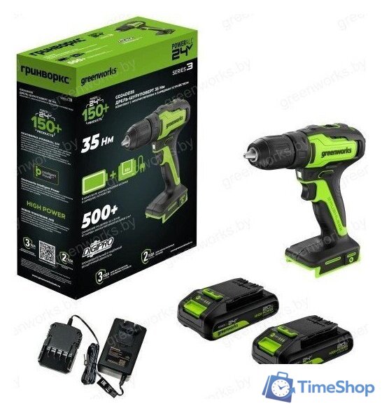 Дрель-шуруповерт Greenworks GD24DD35K2 3704007CUC (с 2-мя АКБ) - Изображение №5 — Интернет-магазин Time-Shop