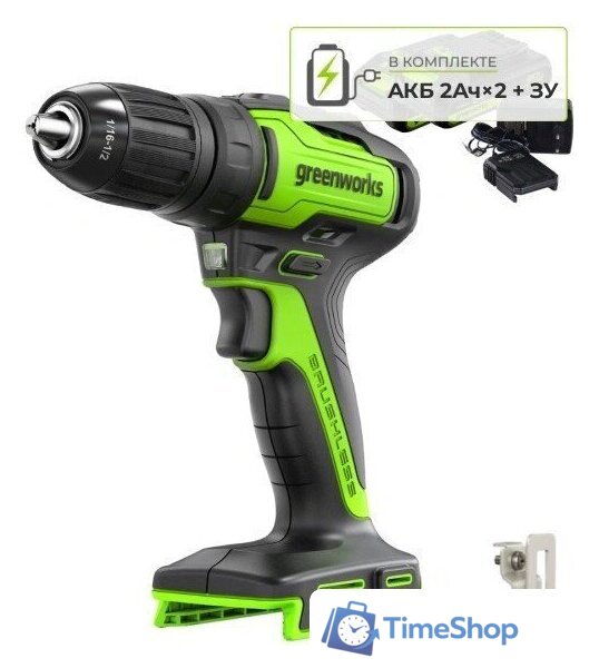 Дрель-шуруповерт Greenworks GD24DD35K2 3704007CUC (с 2-мя АКБ) - Изображение №1 — Интернет-магазин Time-Shop