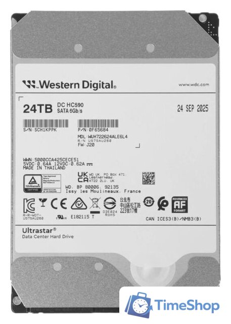 Жесткий диск WD Ultrastar DC HC590 24TB WUH722624ALE6L4 - Изображение №1 — Интернет-магазин Time-Shop