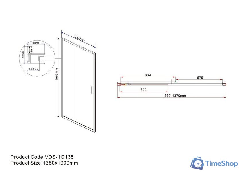 Душевая дверь Vincea Garda VDS-1G135CH (хром/шиншилла) - Изображение №7 — Интернет-магазин Time-Shop