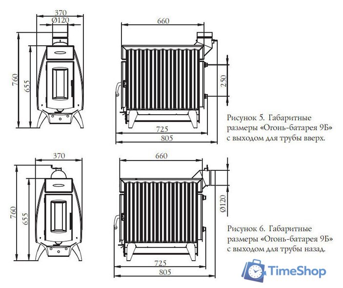 Свободностоящая печь-камин Термофор Огонь-батарея 9 (антрацит) - Изображение №2 — Интернет-магазин Time-Shop